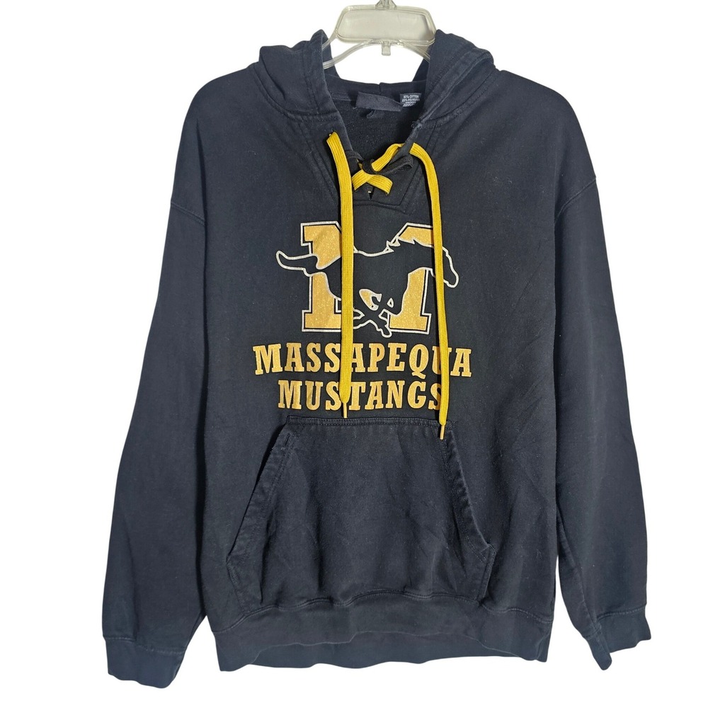 Pennant Sportswear Massapequa Mustangs Lace Up Hoodie Mens Medium Black Gold JT2